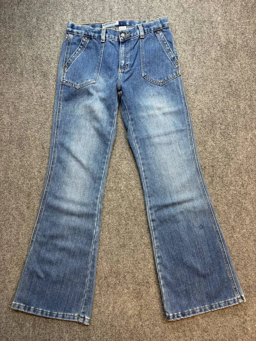 Y2K Old Navy Brand Girls Size 16 Flare Patch Pocket Blue Jeans